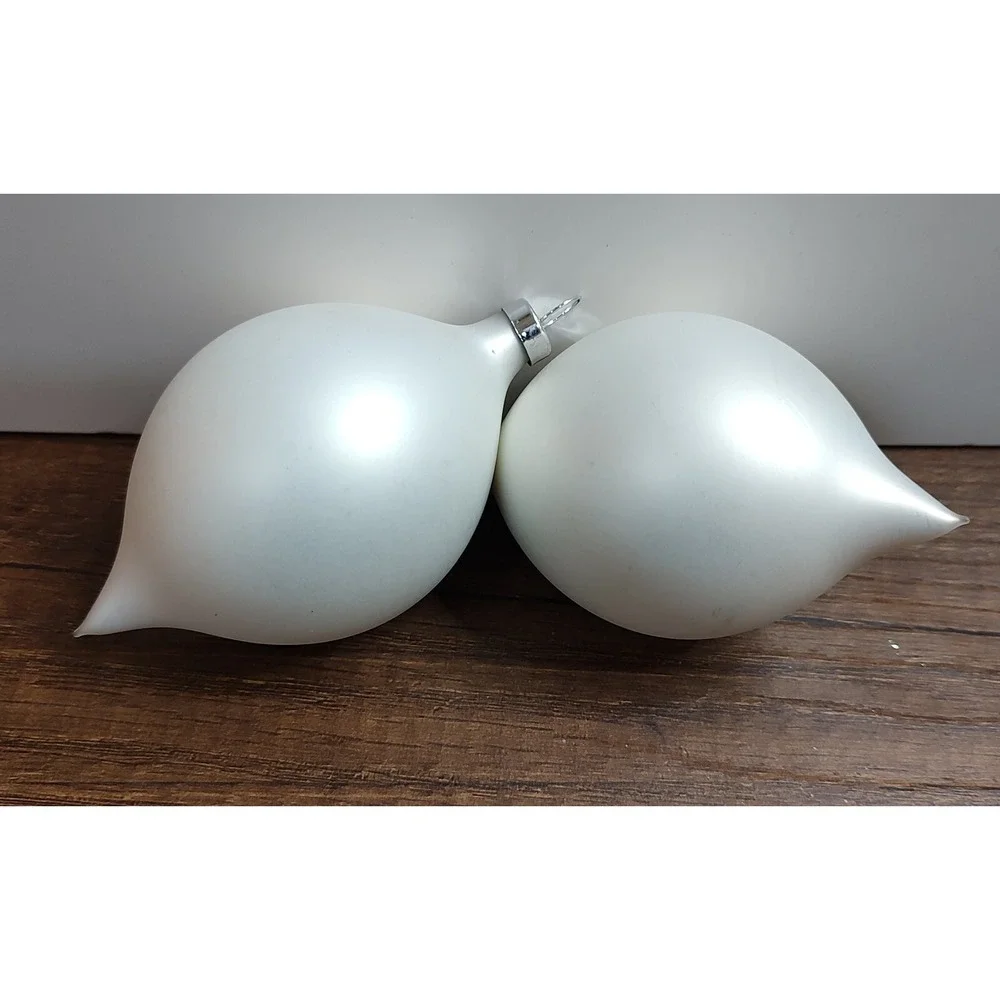 Snowman Christmas Ornament Set Of 2 Hand Painted Vintage Glass Teardrop B3